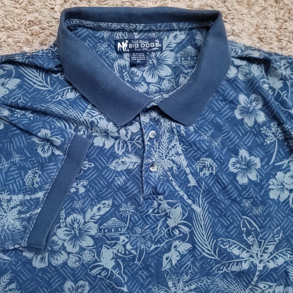 Big Dogs Blue Floral Polo Men Sz 2XL Short‎ Sleeve Shirt